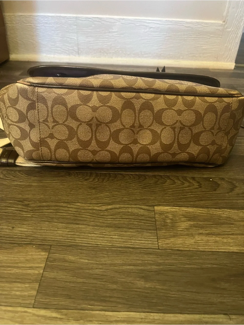 Coach Brown Signature Canvas Shoulder Bag with Tan Strap